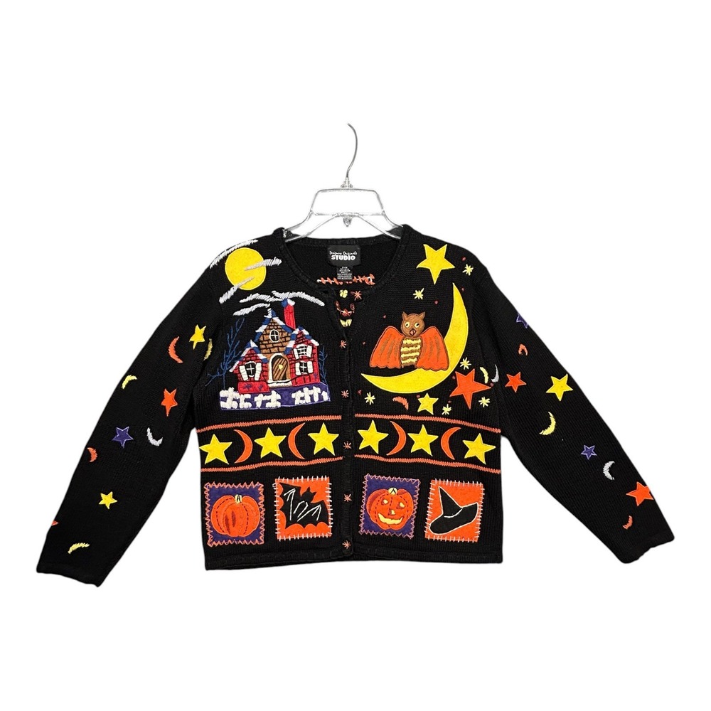 Designers Originals Studio Halloween Cardigan Sweater PM Embroidered Applique